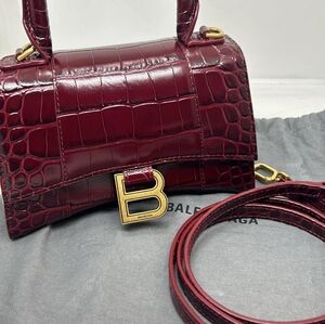 Balenciaga Croc-embossed Leather Red Hourglass Bag Extra Small